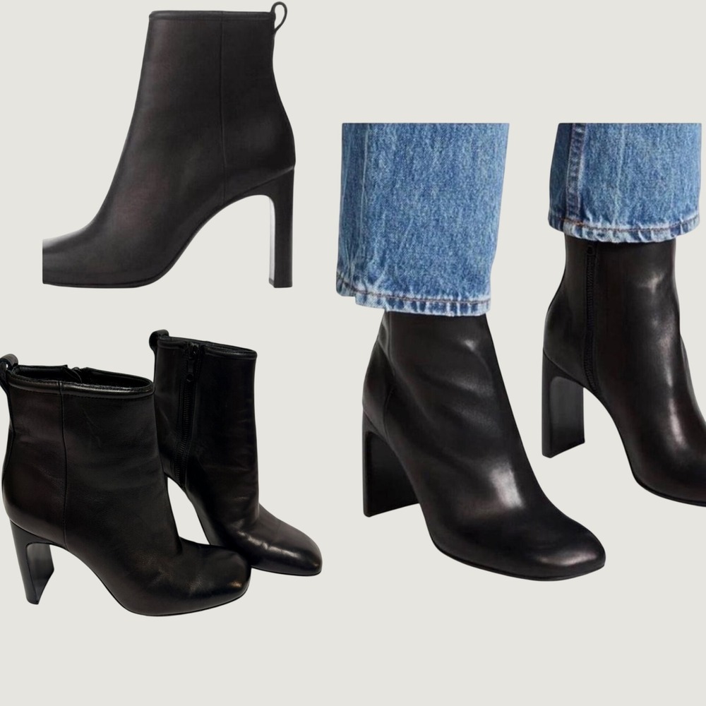 Rag & Bone Black Leather Ellis Ankle Boots Block Heel Square Toe Size 36.5